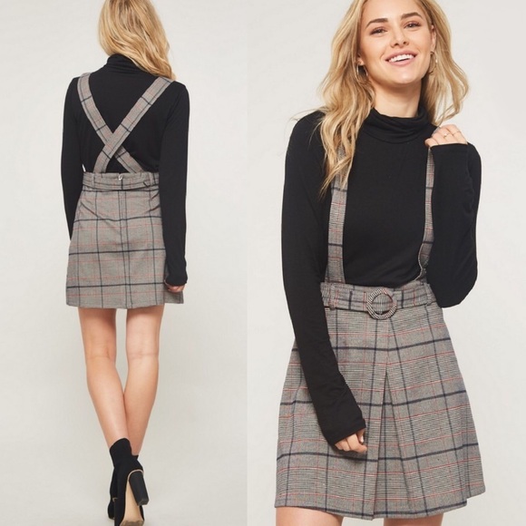 Plaid Overall Skirt, Pleated Skater Skirt - Picture 5 of 7